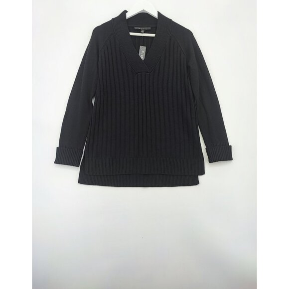 WHBM Women's  LS Mixed Rib Vnk Tunic Black Knit Size M - Picture 1 of 10